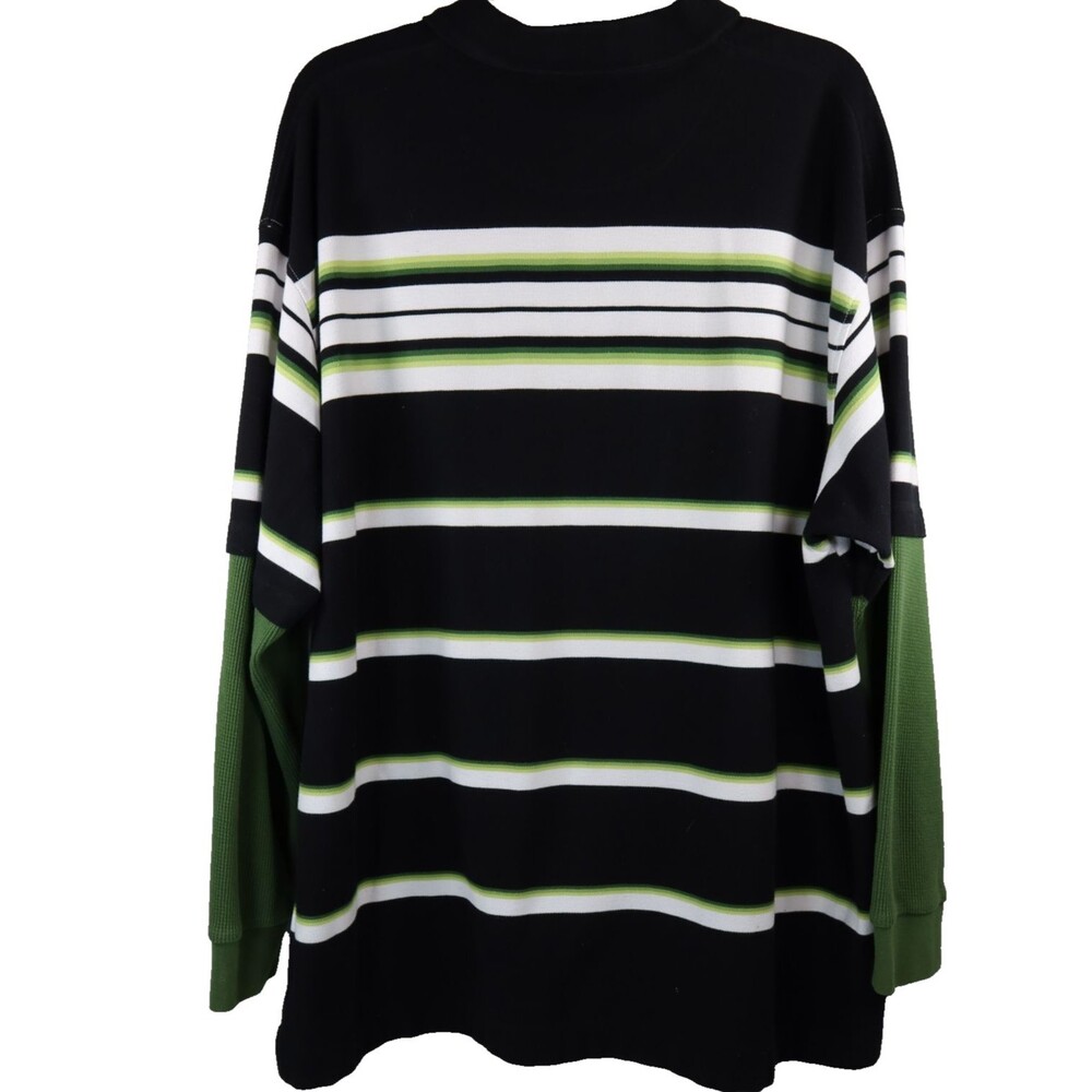 Vintage Y2K Karl Kani Polo Shirt Men's 4XB Big & Tall Green Striped Long Sleeve - Picture 9 of 14